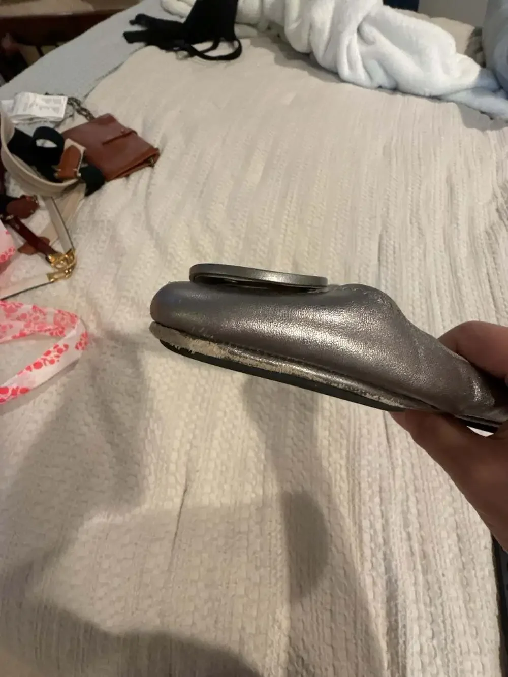 Tory Burch Reva Metallic Silver Leather Ballet Flats